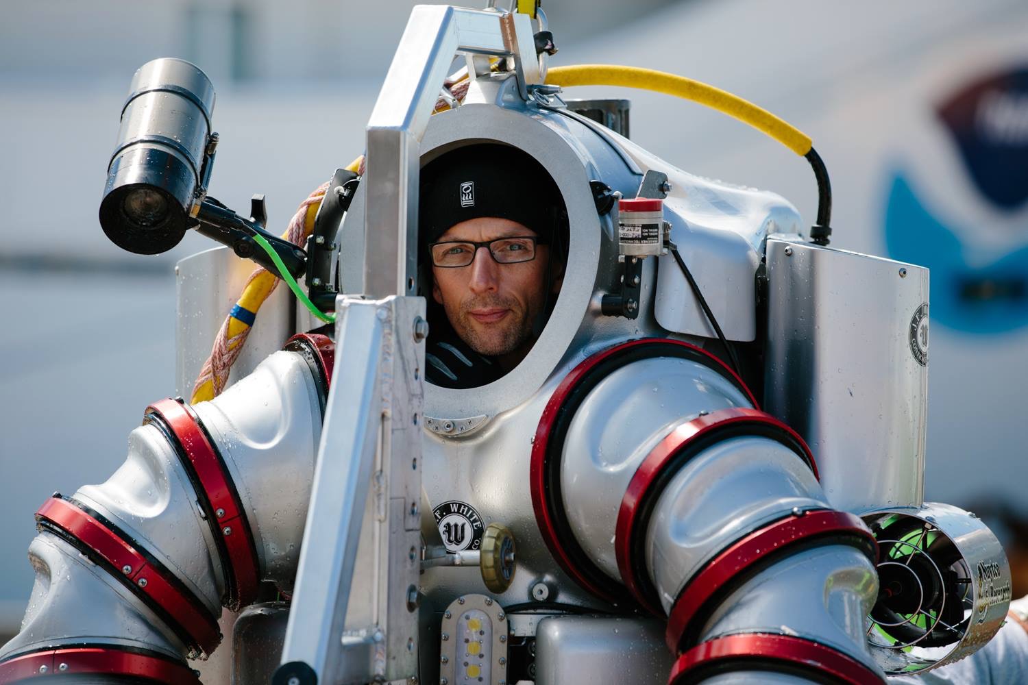 Phil Short in his ExoSuit, which allows him to reach depths of 300 metres 