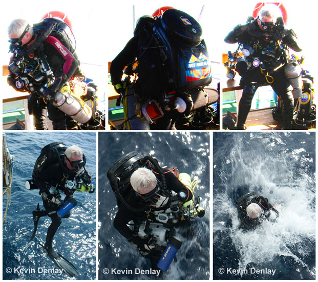 With almost as much gear on and a similar breathing system as an astronaut taking a space-walk, Kevin takes the plunge