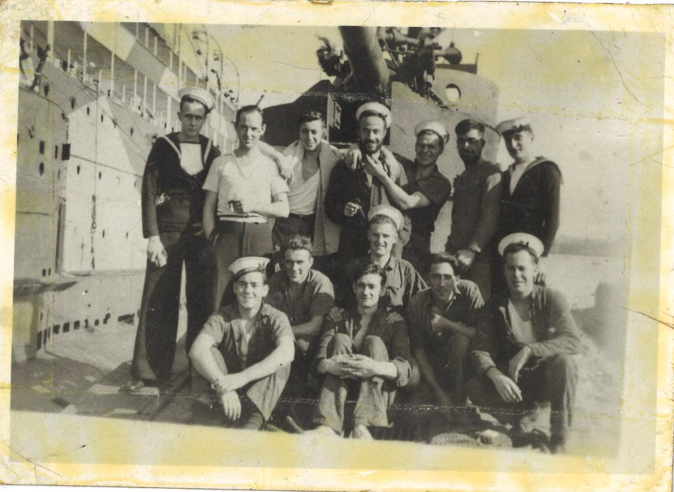 Photo submitted by Arthur Waye, nephew of Reg Waye (in the centre), who was the Leading Telegraphist in the doomed submarine. CREDIT: © Arthur Waye