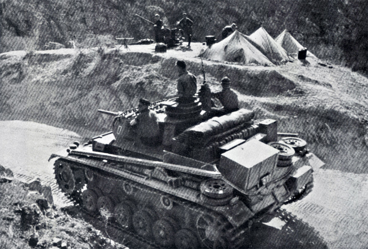 German Panzer Korps PzKpfw III XI protects a mountain pass Greece 1941-01