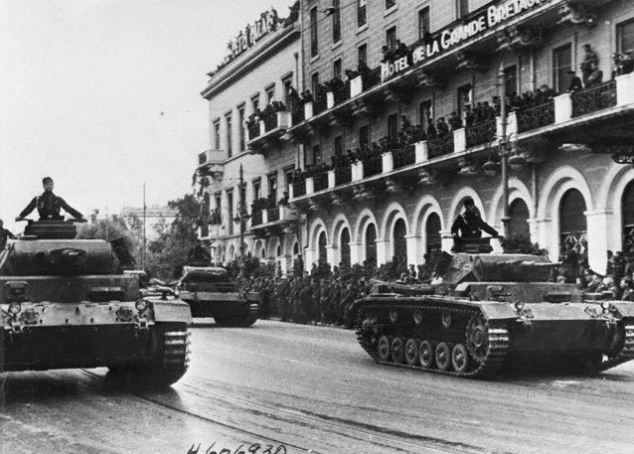 Athens, Greece --- Original caption: 5/27/41-Athens, Greece: German tanks rumbling through the historic streets of the Greek capital as the conquering soldiers stage a victory parade in honor of field marshal List, who commanded the campaign against Greece. Passed by German censor. --- Image by © Bettmann/CORBIS