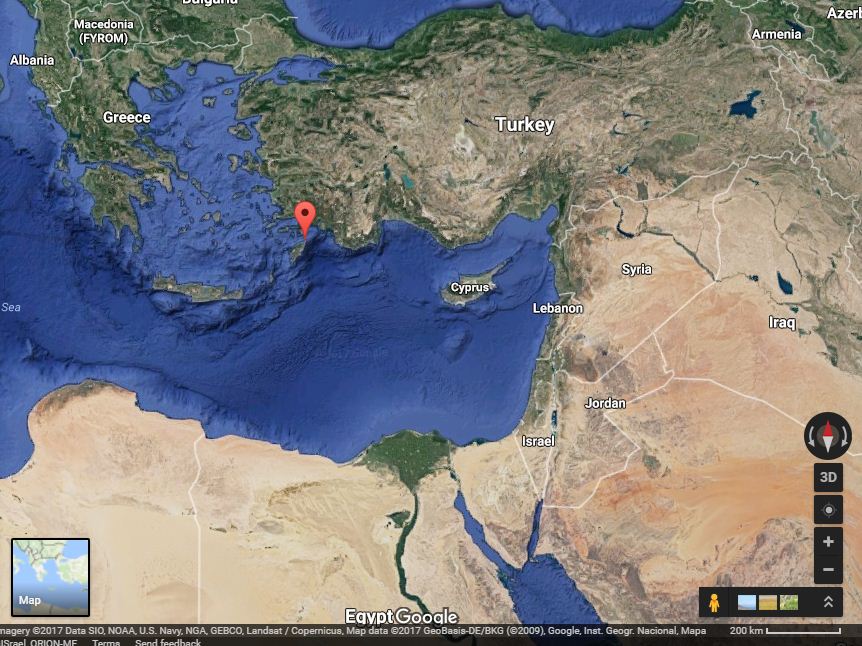 Location of Rodos island, on the crossroads of the Mediterranean, the Red Sea and the Middle East