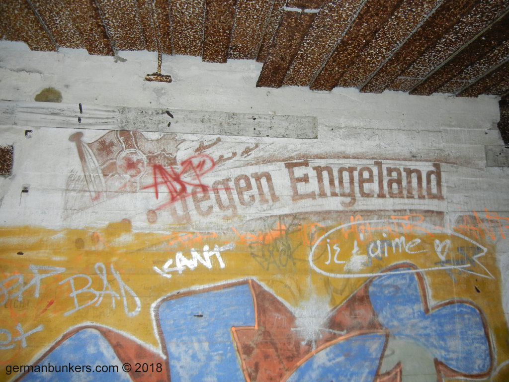 The inside of Turm 4 at the Batterie Todt in Audinghen, France. This is one of the frescoes that was destroyed in part by graffiti vandals, a great tragedy.