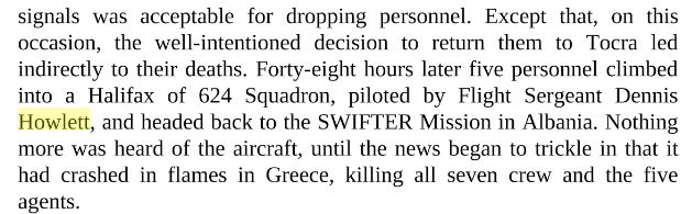 Excerpt from the book "A Special Duty" by Jennifer Elkin, referring to the last flight of the Halifax