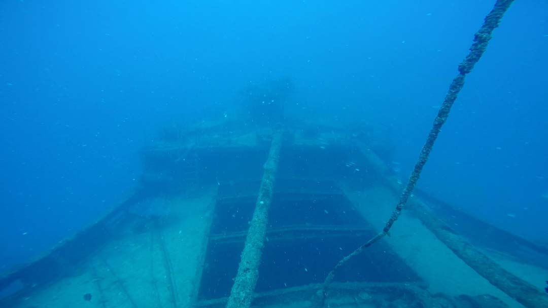 Cargo hold no.1 of the Akibasan Maru, looking forward towards the bow
