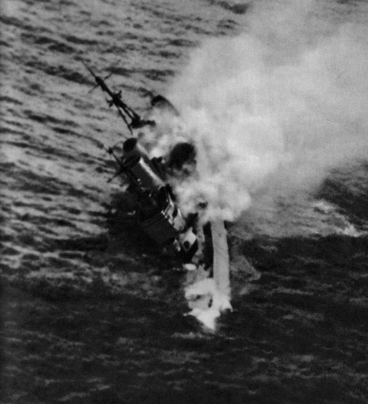 HMS Exeter capsizing to starboard, March 1st 1942