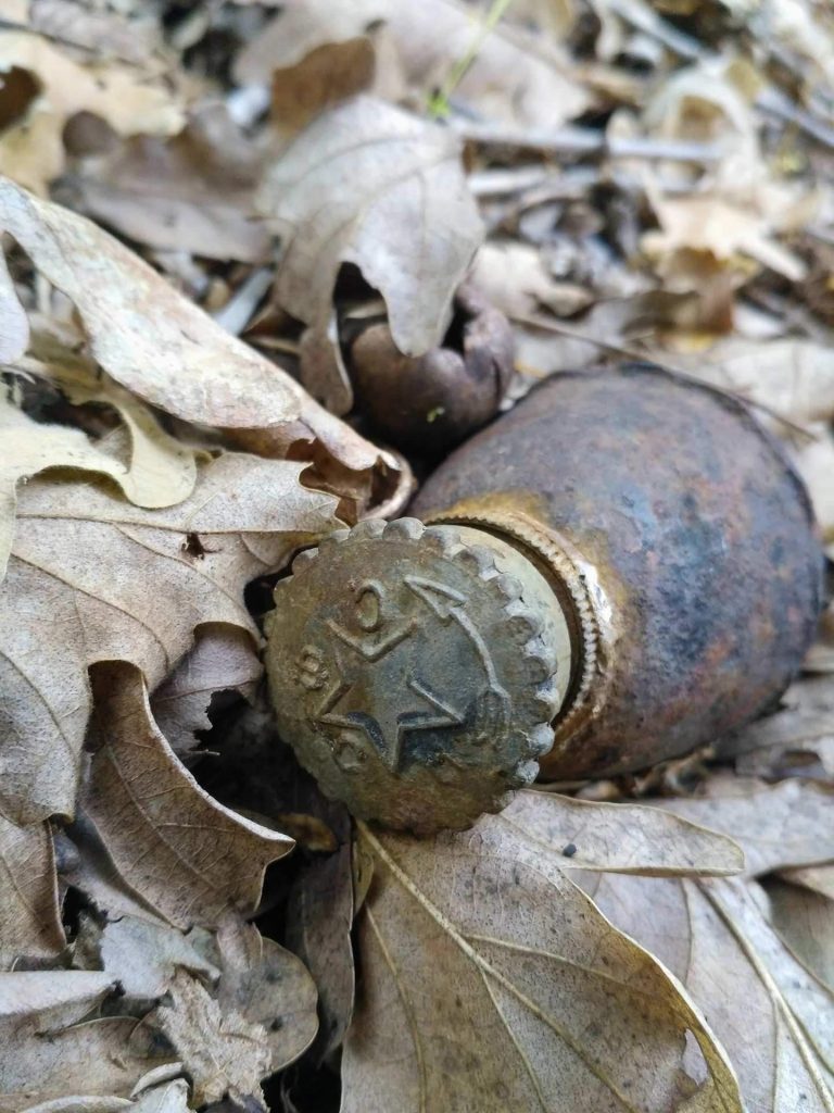 A Yugoslavian hand grenade used by the Communist backed "Democratic Army"